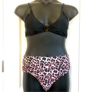SHEIN | “Maternity” Bathing Suit 2-Tone Pink Leopard Print & Black 2pc | Size S